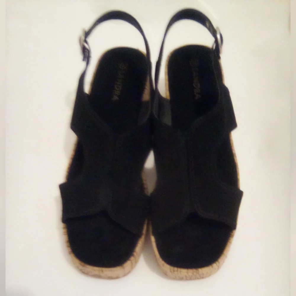 Elegant Suede Black Wedge Sandals Size 42 Casual Summer Vacation